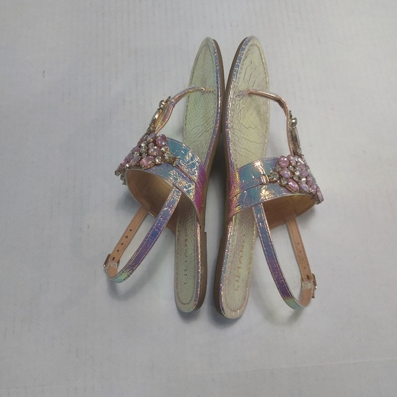Liliana Woman's Pink Jeweled Ankle Straps T Straps Flat Sandals Size 11M - Picture 9 of 12